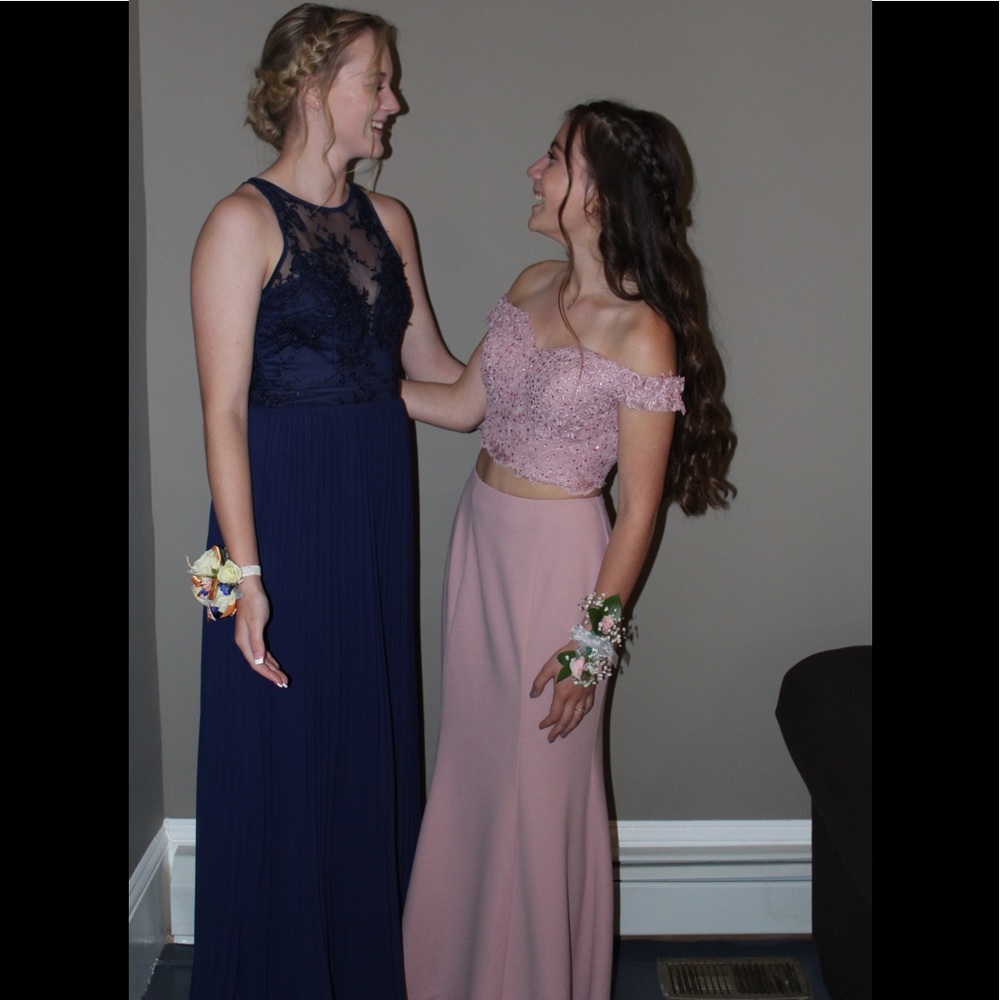 Light pink 2 piece prom dress (on right)